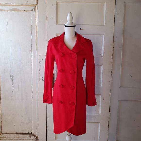 ANN TAYLOR Old School Red Long Pea Coat - Picture 1 of 8
